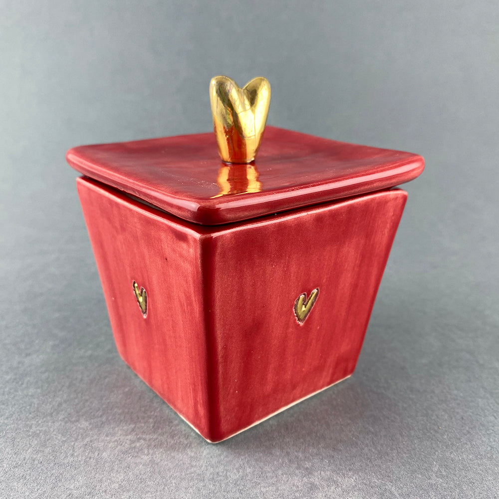 Lidded Box with Heart - Red