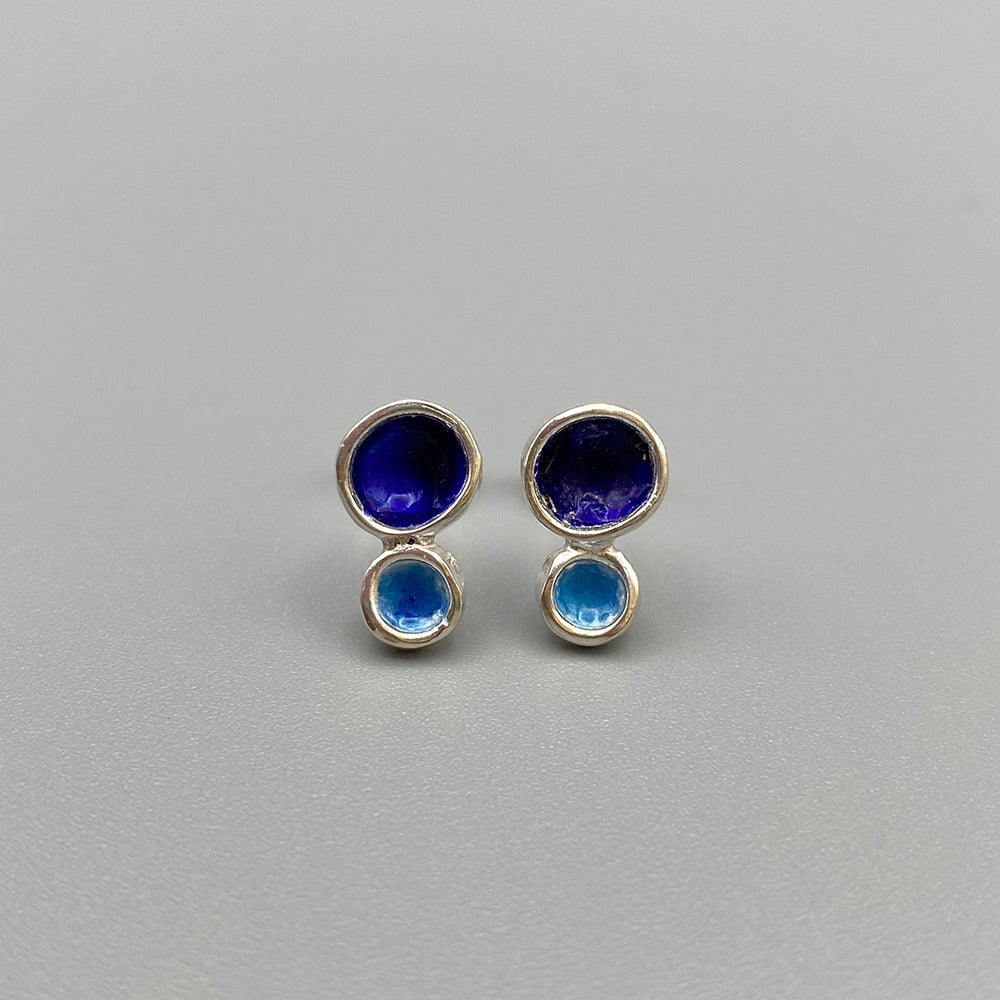 Flourish Double Bud Studs - Cobalt Blue