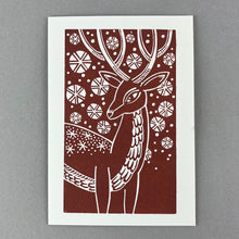 Load image into Gallery viewer, Winter Stag Handmade Card - Maroon
