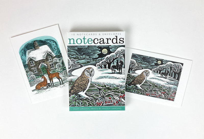 Set of Notecards - Christmas Cottage & Owl Flight