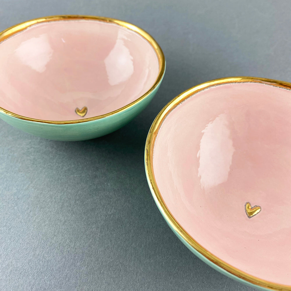 Small Bowl with Heart - Pink / Turquoise