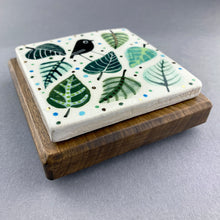 Load image into Gallery viewer, Walnut Mounted Tile - Leaves
